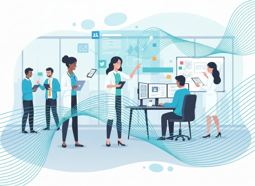 pharma team working together